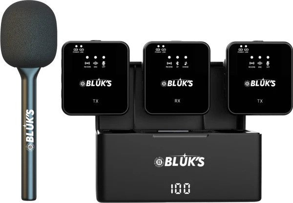 BX-222 Double Mic ANC with IPhone & Type C Connector Wireless Mic with Handheld Stick Professional Wireless Bluetooth Microphone