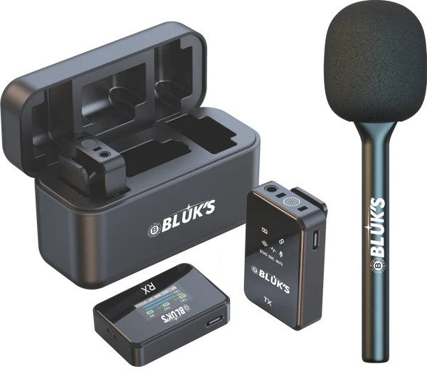 BX-222 Double Mic ANC with IPhone & Type C Connector Wireless Mic with Handheld Stick Professional Wireless Bluetooth Microphone