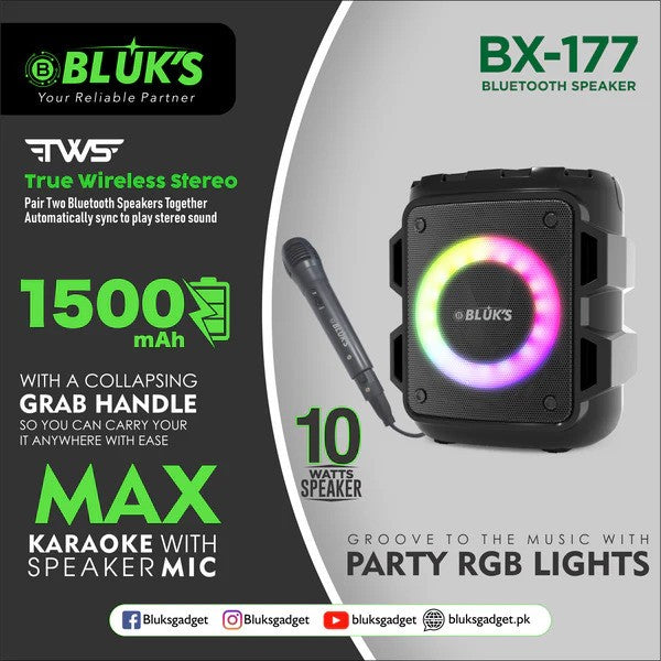 BX-177 Max Karaoke Wireless Bluetooth Speaker with Mic
