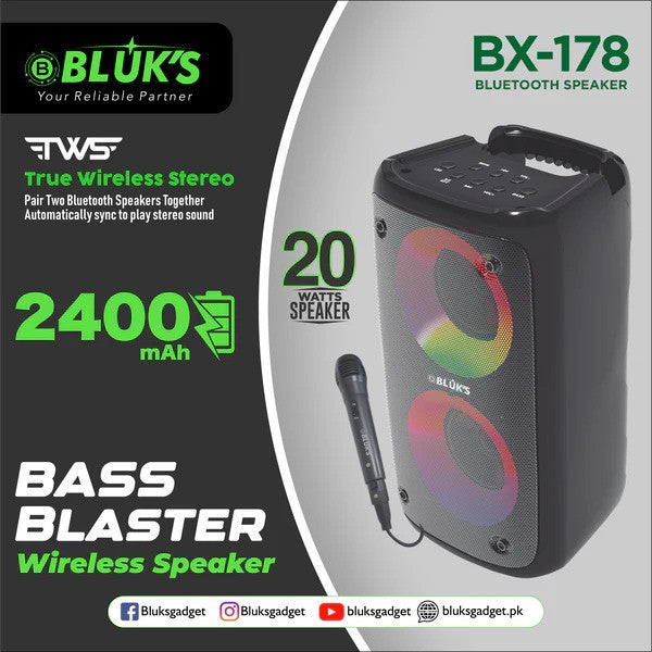 BX-178 Bass Blaster Wireless Speaker With Mic