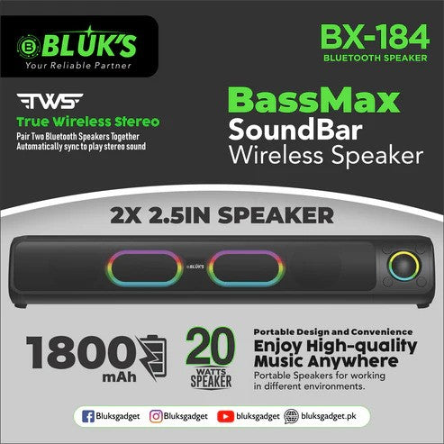 BX-184 BassMax SoundBar Wireless Speaker