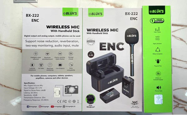 BX-222 Double Mic ANC with IPhone & Type C Connector Wireless Mic with Handheld Stick Professional Wireless Bluetooth Microphone